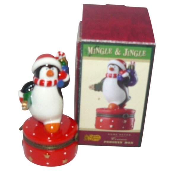 Mingle & Jingle Penguin Trinket Box Christmas Decor w Box Crackle Barrel - Picture 1 of 5